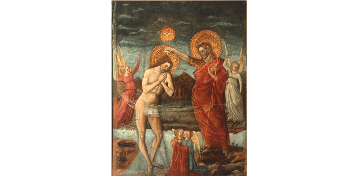 T. Garelli, Il battesimo di Cristo, seconda metà del XV sec, tempera e oro su tavola, cm 62x49