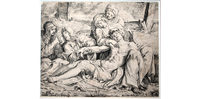 A. Carracci, The Pietà, signed and dated 1507, etching, bulin and dry point, mm 122x163